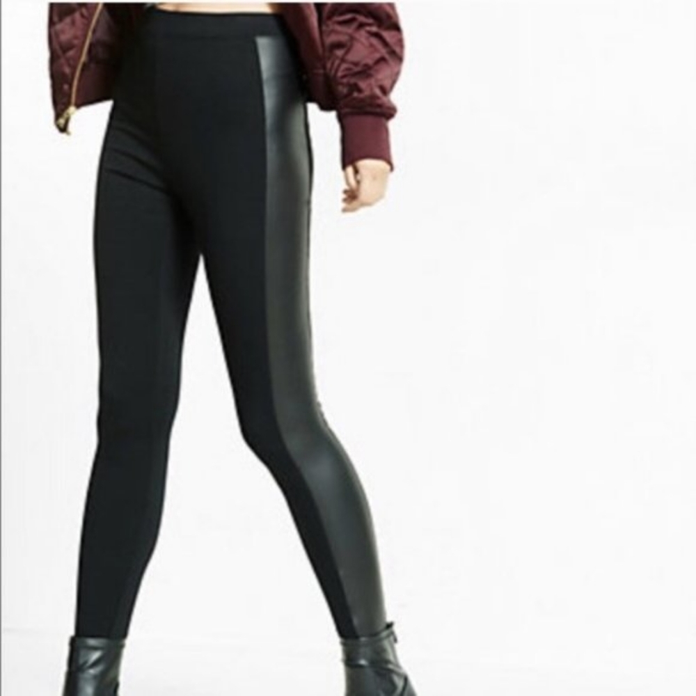 Express black leggings with leather side panel